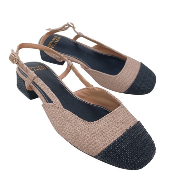 Donald Pliner Shoes Black Tan Spectator Woven Raffia Slingback Pumps Womens 7 M - Picture 1 of 16